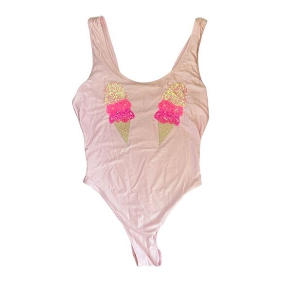 Forever 21 Pink Sequin Ice Cream Bodysuit Swimsuit Plus Size 0X - Picture 1 of 6